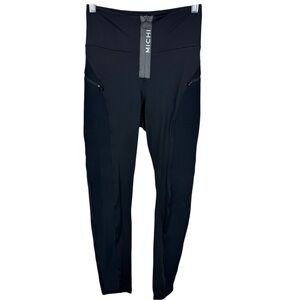 Michi high waist zip logo front zip pocket leggings black sz M